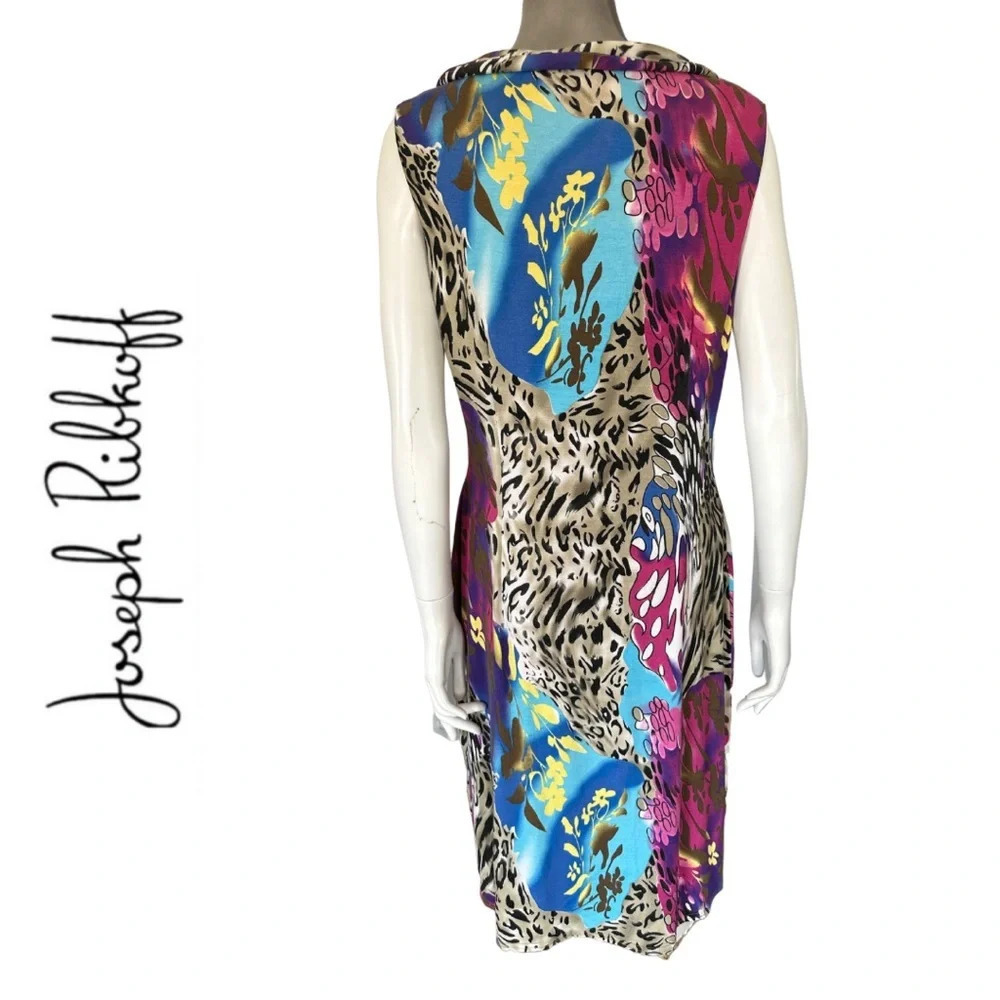 Joseph  Ribkoff Sleeveless Animal Print Cowl Neck Lined Sheath Dress Size 12 - Picture 4 of 9